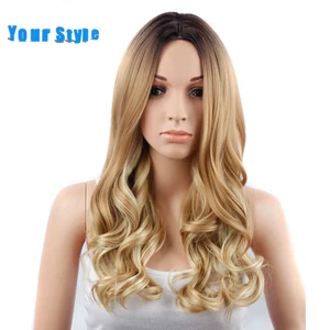 Your Style Synthetic Long Wavy Cosplay Wigs Female Women High Temperature Fiber Ombre Gray Brown Color