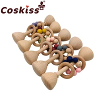 coskiss 1pcs baby teether toys beech wood baby rattle bpa free rodent silicone beads rattle newborn play gym educational toys