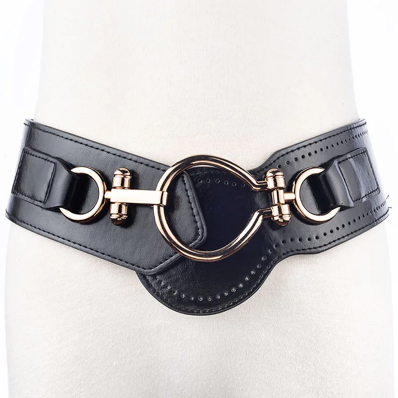 Женский кожаный ремень широкий пояс из зернистой ткани с пряжкой для платья