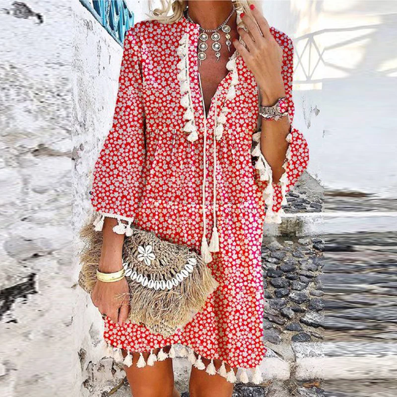 Винтажные женские Цветочный принт трапециевидные вечерние платья Сезон весна