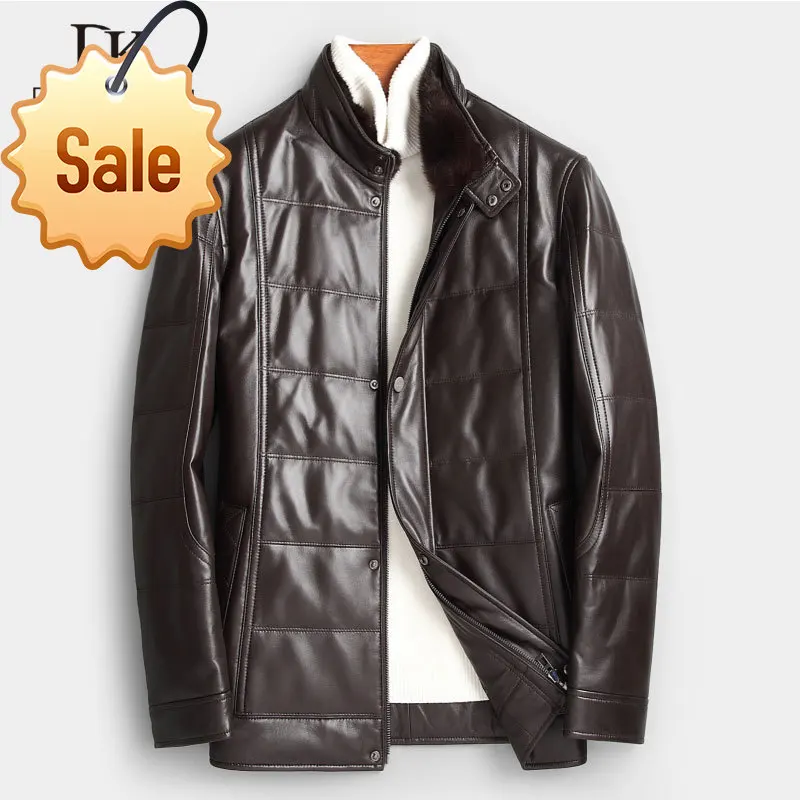 

Мужской пуховик из натуральной кожи x89806, зимняя теплая короткая куртка с норковым меховым воротником, верхняя одежда из овчины, Новый дизай...