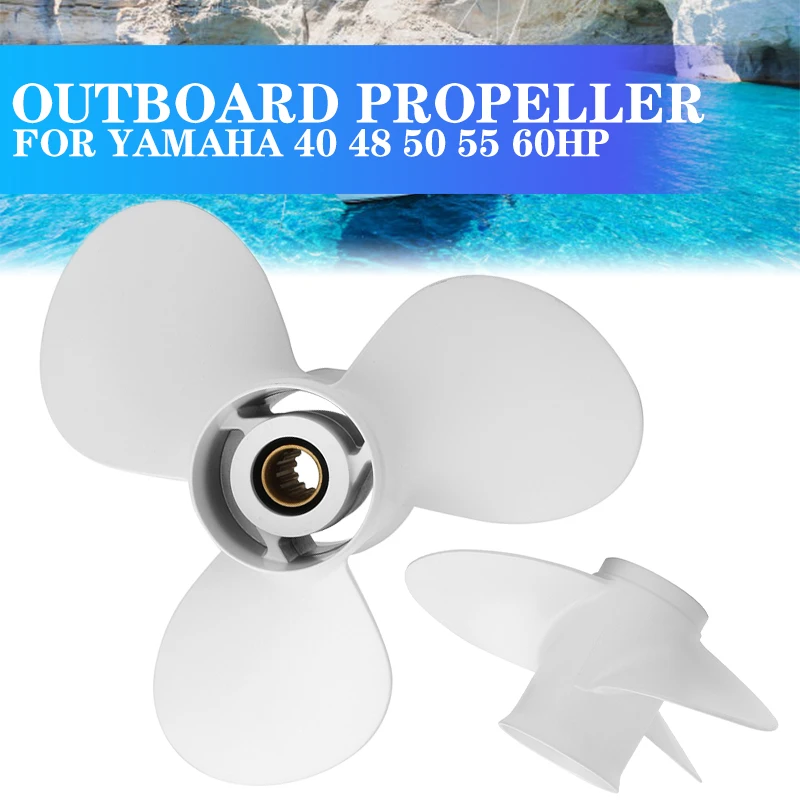 11 3/8X12 90mm White 3 Blades Boat Outboard Propeller For Yamaha 40 48 50 55 60HP Aluminum 13 Spline Tooths Diameter