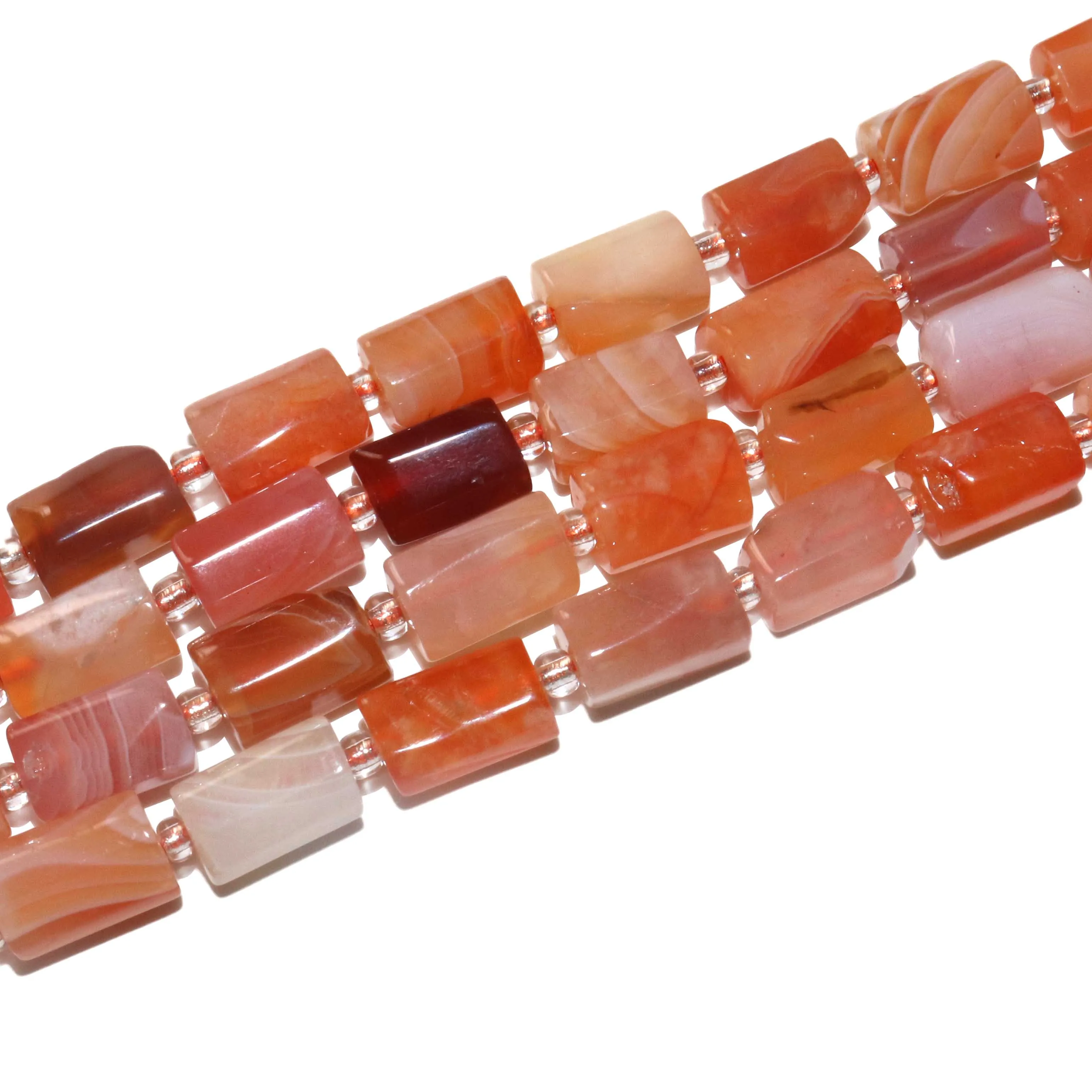 Граненые бусины из натурального камня оранжевого цвета в полоску полые