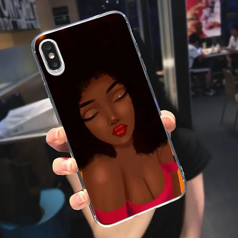 

African Afro Melanin Poppin Black Girl Custom Phone Case Transparent for iPhone 6 7 8 11 12 s mini pro X XS XR MAX Plus