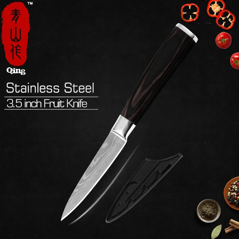 3.5 inch Fruit Knife Qing Laser дамасский нож для нарезки из нержавеющей стали нож для лосося суши рыбы филе Секач шеф-повара кухонные инструменты для приготовления пищи - Цвет: 3.5 inch Fruit Knife