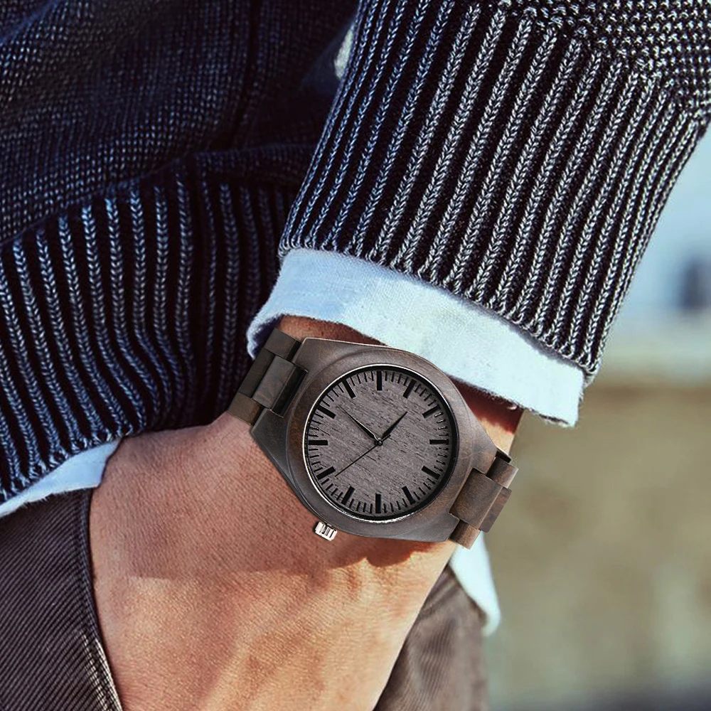 Мужские часы ручной работы с натуральным эбеновым деревом креативные