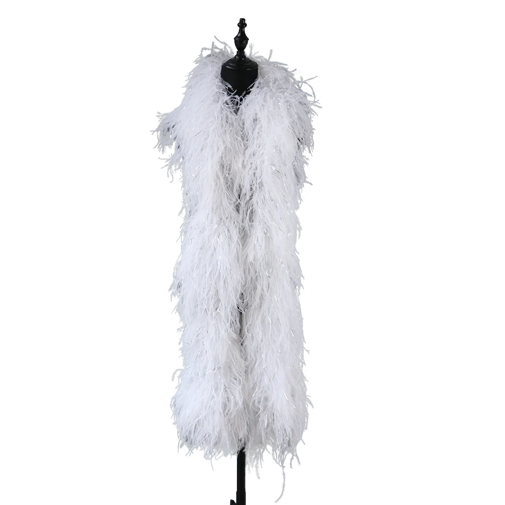

20ply Dyed Natural Ostrich Feathers Boa 2 Meters White Ostrich feather Shawl for Wedding Party Dress Sewing Decoration Scarf