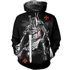 Прямая поставка, мужские толстовки с 3D принтом средневековых рыцарей, темпларов, модная толстовка с капюшоном в стиле Харадзюку, повседневная куртка унисекс, толстовка QS20