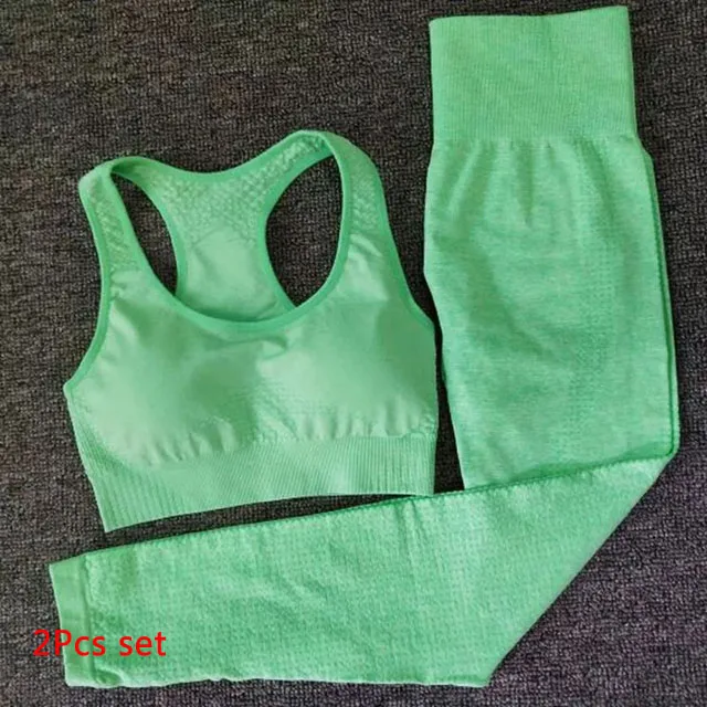 Green 2Pcs Set 2 шт. бесшовный Набор для йоги Женская одежда для фитнеса спортивная женская спортивная одежда леггинсы для спортзала+ мягкий пуш-ап спортивный бюстгальтер спортивные костюмы для бега - Цвет: Green 2Pcs Set