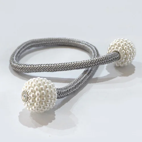 Grey NAPEARL 1 шт. подхваты универсальные шторы веревки домашний декоративный магнит звеньевая нить жемчужный дизайн сплошной цвет стиль капли белый - Цвет: Grey