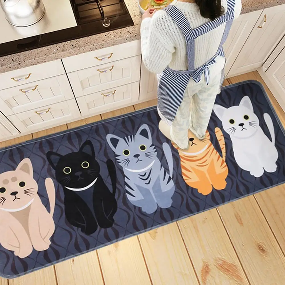 Cute Cat Door Floor Anti-Slip Mats Carpets Flannel Kitchen Bathroom Black Yellow Rugs Doormats Creative Welcome Mat Home Textile | Дом и сад