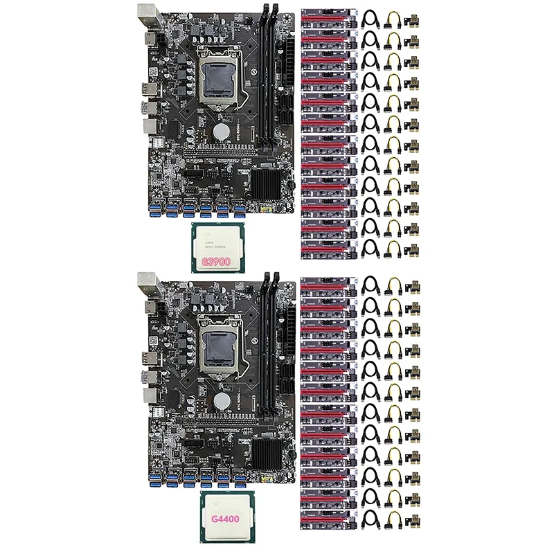 

B250 BTC Mining Motherboard 12 USB3.0 PCIE Graphics Slot LGA1151 DDR4 DIMM with 12XPCIE 1X to 16X Riser Card