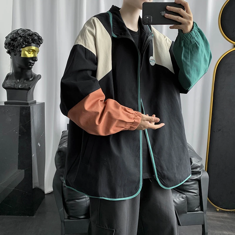 Куртка мужская двойная составного кроя модная Свободная Повседневная Верхняя