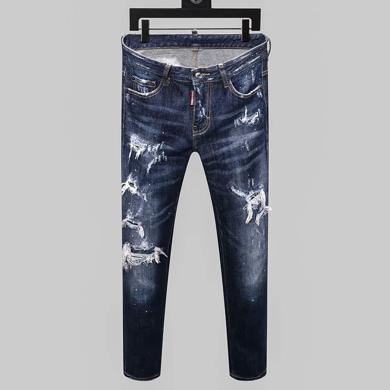 European dsq brand men Italy jeans pants design coolguy Men Slim denim trousers blue hole Pants for 8141 | Мужская одежда