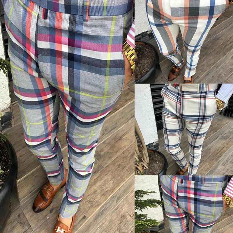 

New Mens Fashion Plaid Pants Men Streetwear Hip Hop Pants Skinny Chinos Trousers Sexy Slim Fit Casual Pants Joggers Plus Size