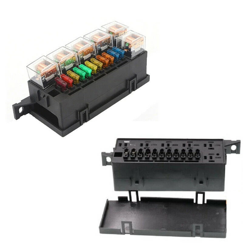 

12V Car Truck Tractor Relay & Fuse-Block Box Holder with 11PCS Blade-Fuse 6X Relay