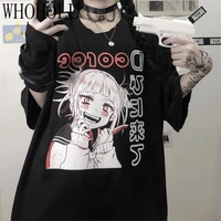 whoholl unisex gothic t shirts women anime cool girl printing loose short sleeved t shirt female student top harajuku