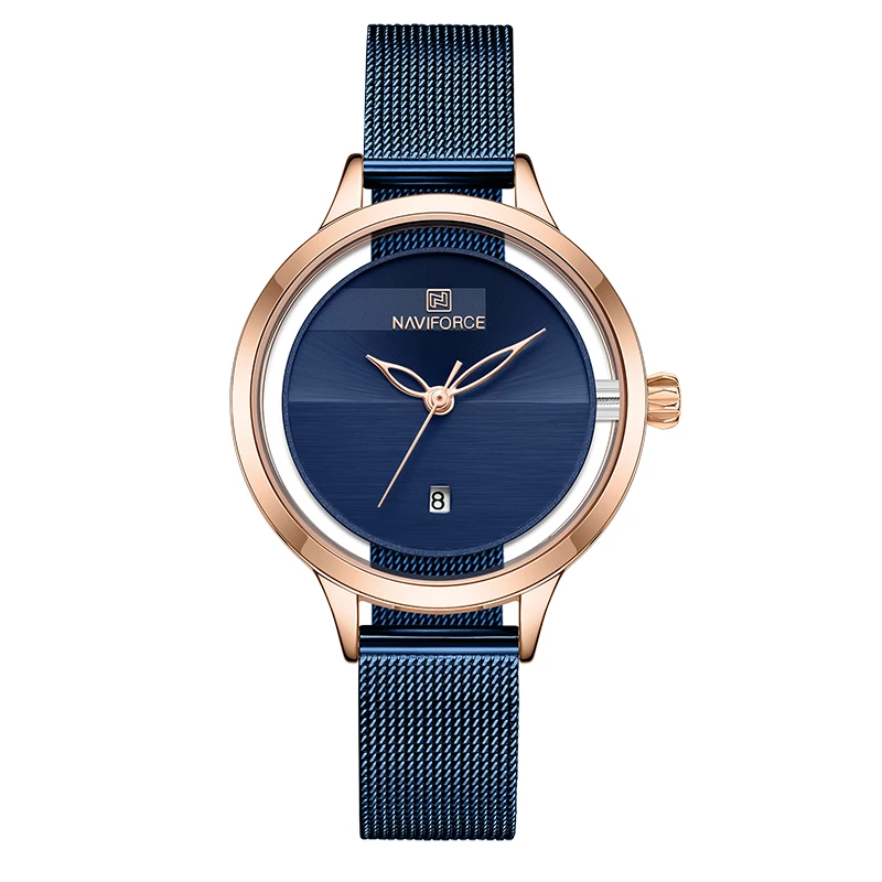Rose Gold Blue NAVIFORCE часы женские водонепроницаемые Модные кварцевые часы женские наручные часы из нержавеющей стали для девочек Relogio Feminino Montre Femme - Цвет: Rose Gold Blue
