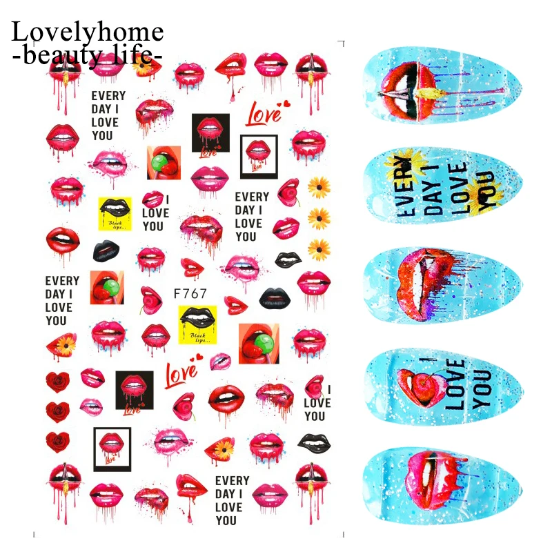

1 pcs Nail Art 3D Stickers Red Bloody Lips Sexy Lady Decals Tips Finger Decorations Manicure Tool