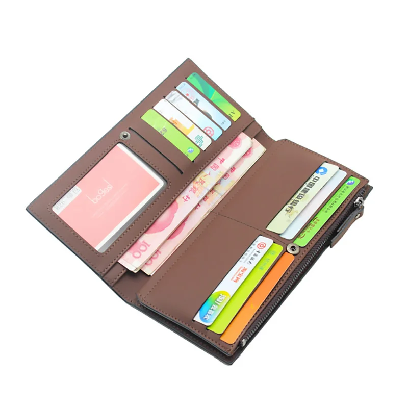 Повседневные Брендовые мужские длинные бумажники двойные одноцветные клатчи