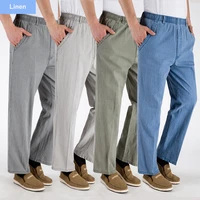 pants men cotton linen trousers summer joggerscasual male solid elastic waist straight loose sports runningpants plus size 5xl