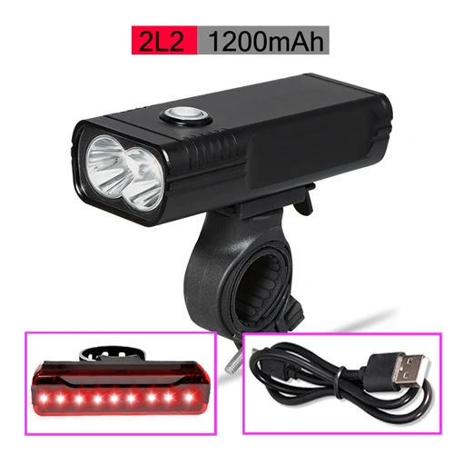 2L2 1200 with rear NEWBOLER 5200mAh Велосипедный свет дальнего света L2/T6 USB Перезаряжаемый комплект велосипедных фар Водонепроницаемая светодиодная фара power Bank Аксессуары - Цвет: 2L2 1200 with rear