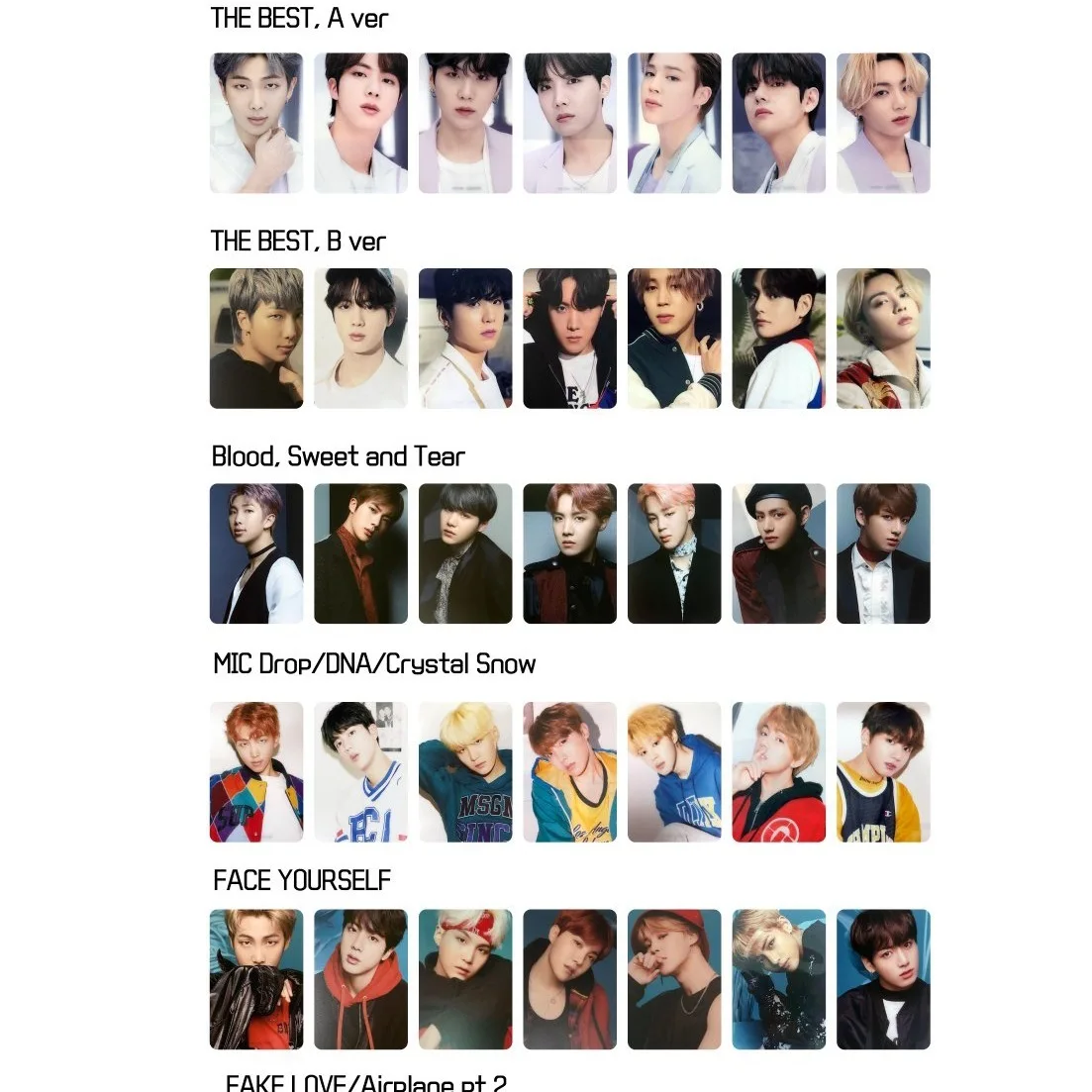 

KPOP Bangtan Boys THE BEST Smallcard Postcard Randomcard LOMOcard K-POP JK V JIN Fan Favorites New Korea Group Thank You Card