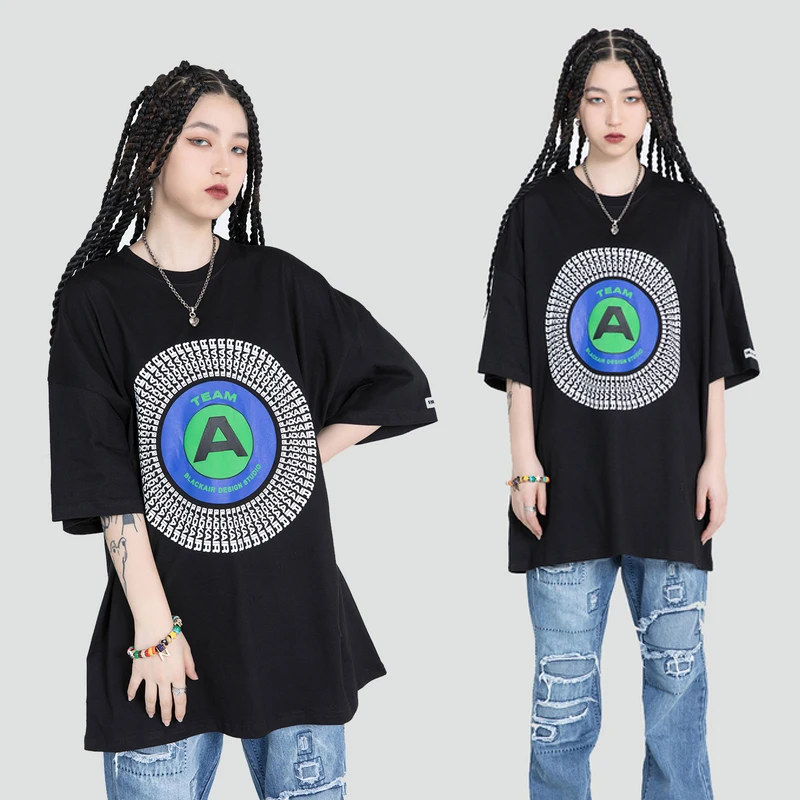 

Mens Oversize Letter Round Print T-Shirt Unisex Hiphop Short Sleeve tshirts 2021 Summer O-Neck T shirts 100%Cotton Couple Tops