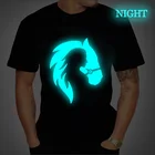 Футболка мужская с принтом лошадей, Модный повседневный топ с круглым вырезом и коротким рукавом, светящийся мультяшный рисунок, лето