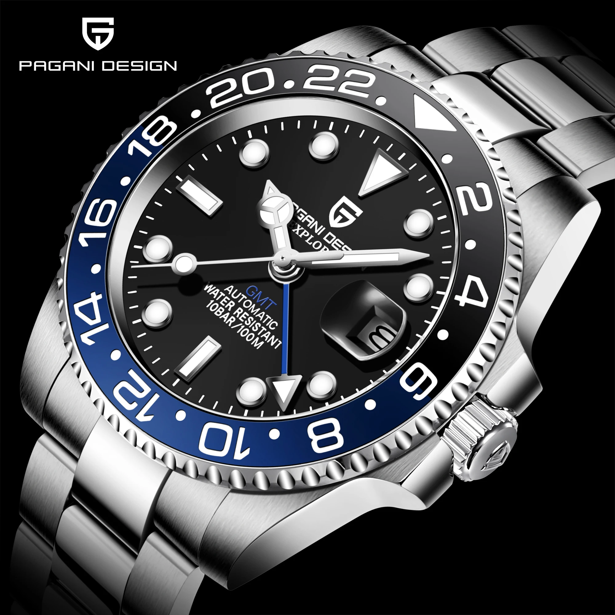 aliexpress - PAGANI DESIGN New Luxury Men Mechanical Wristwatch Stainless Steel GMT Watch Top Brand Sapphire Glass Men Watches reloj hombre