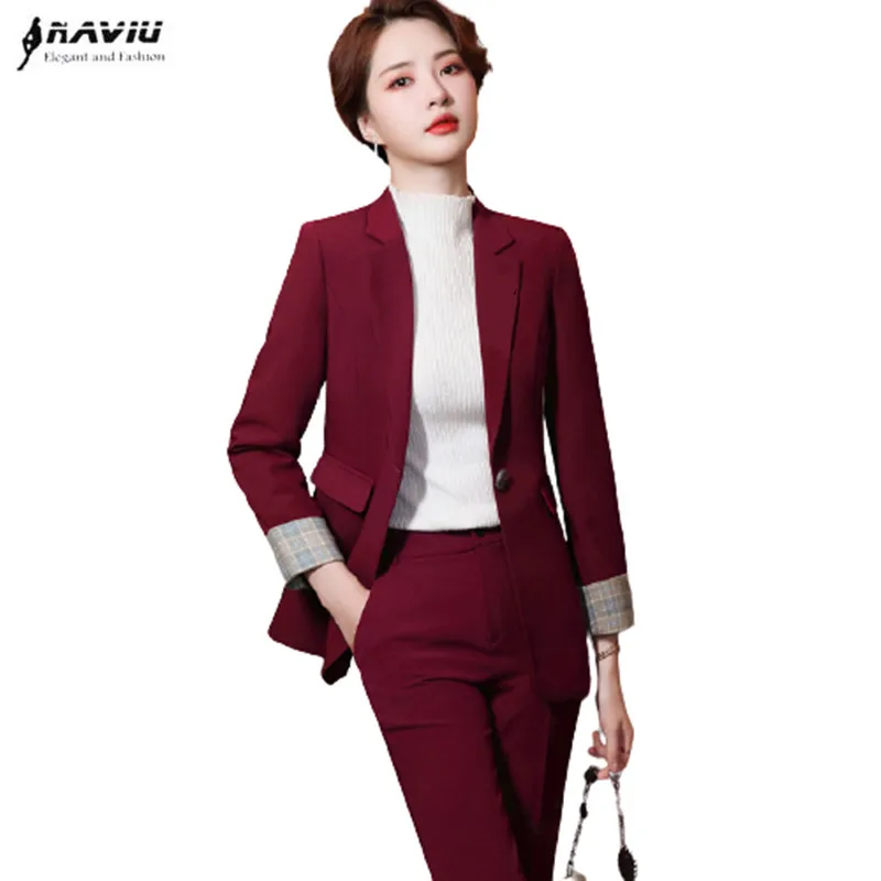 Claret Red Suits Women High End New Spring Business Formal Long Sleeve Slim Blazer And Trousers Office Ladies Work Wear Black