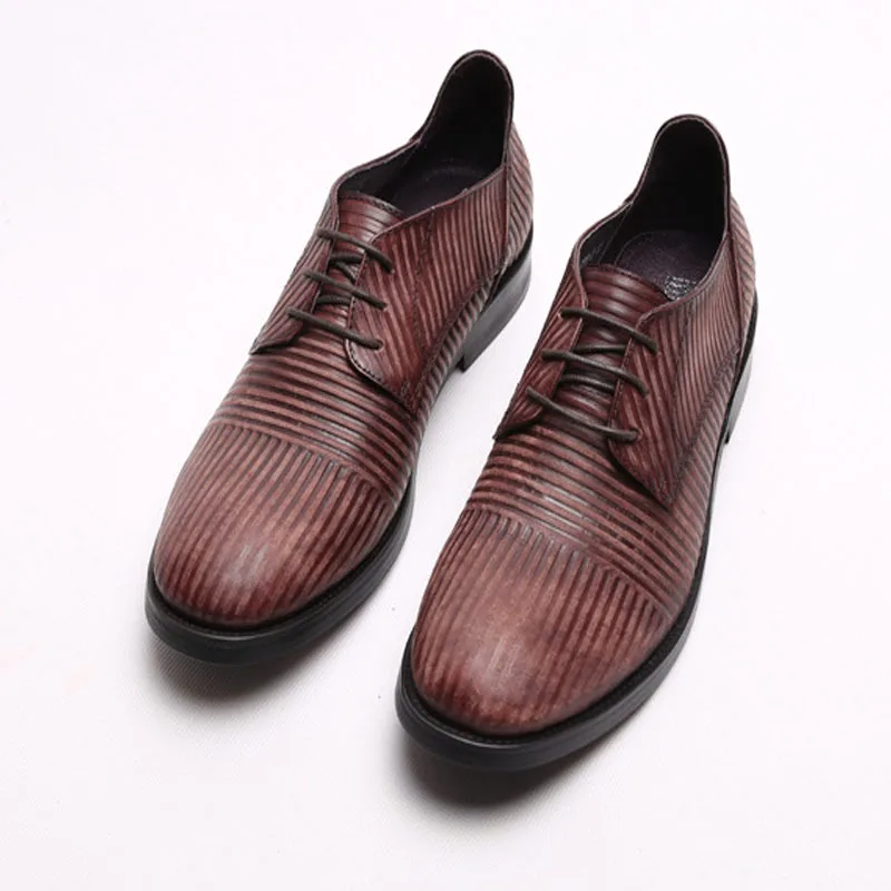 

Handmade Stripe Pattern Oxfords Genuine Calf Leather Classic Wedding Dress Shoes Lace Up Business Formal Party Shoes For Men E67