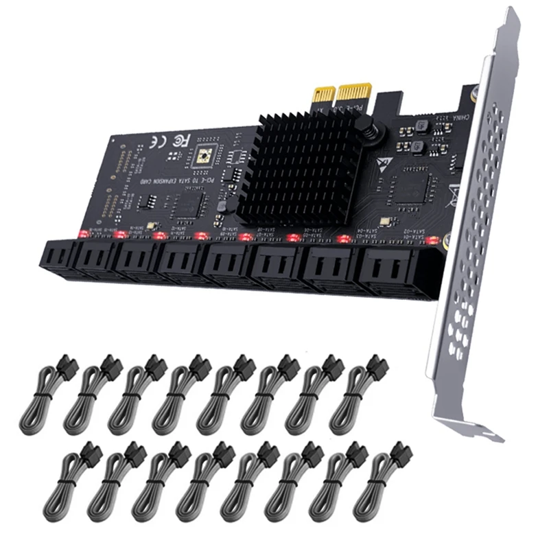 

PCI-E to SATA3.0 Expansion Card 16-Port SSD Solid State Drive Adapter Card with Cable X1 Free Drive with Indicator
