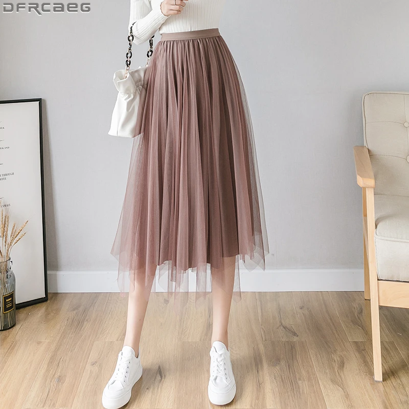 Модная Лоскутная юбка миди из сетки для женщин бархатная Зимняя Saias с обеих