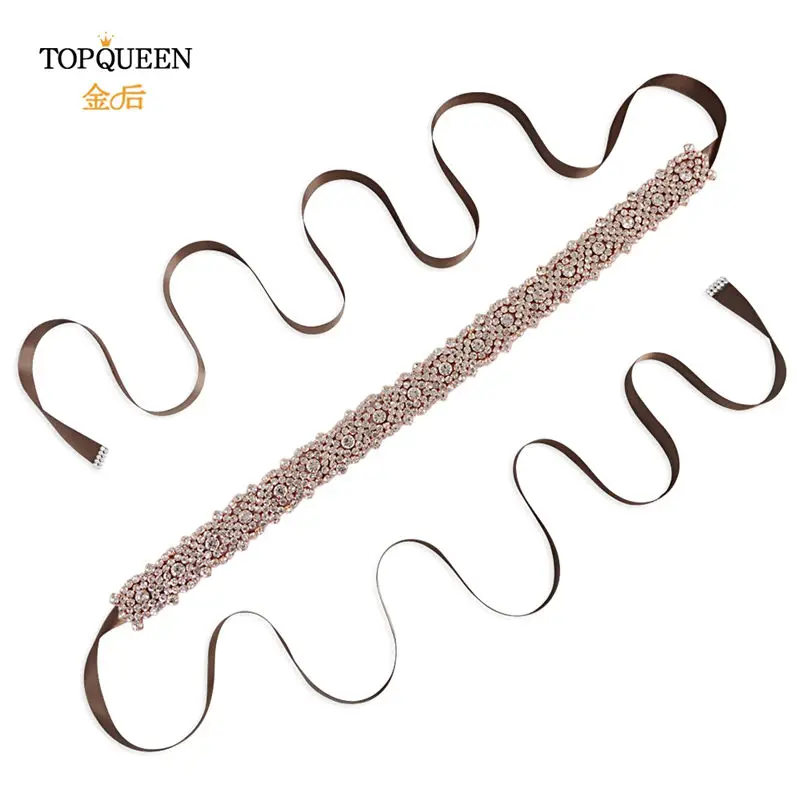 TOPQUEEN S28B-RG розовое золото свадебный пояс Стразы пояс для свадебных платьев пояс с бисером ручной работы пояс подруги невесты и пояса - Цвет: brown