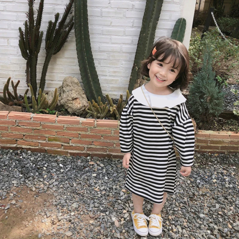

Girl Dress Kids Baby Gown 2021 Simple Spring Autumn Toddler Princess Outwear School Beach Uniform Dresses Children Clothing