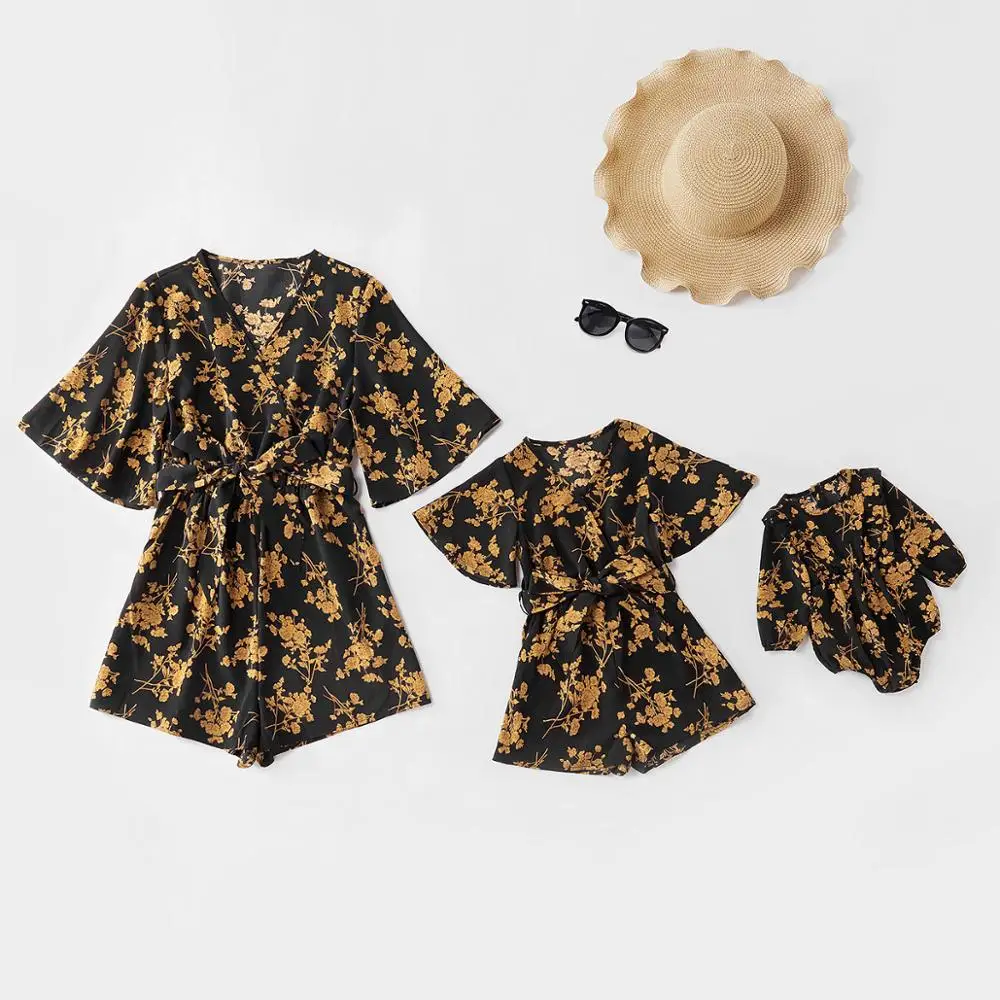 Винтажный Семейный комплект для мамы и дочки Комбинезоны маленьких девочек