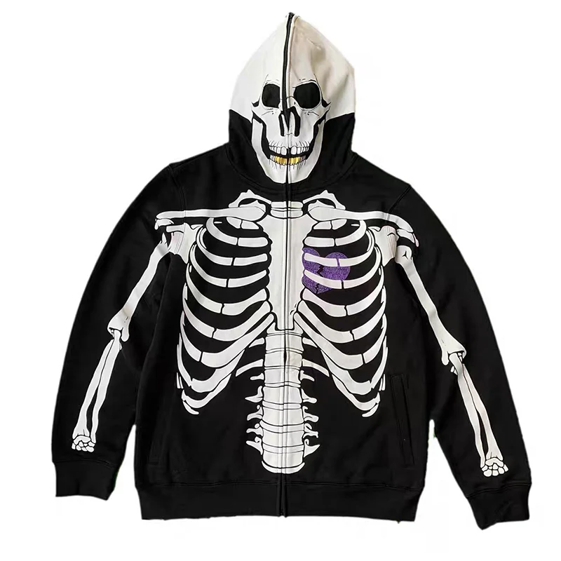 

Streetwear KAPITAL Zipper-up Fleece Skeleton Print Hoodies Jacket Men Women Winter Oversize Sweatshirts Male Clothes