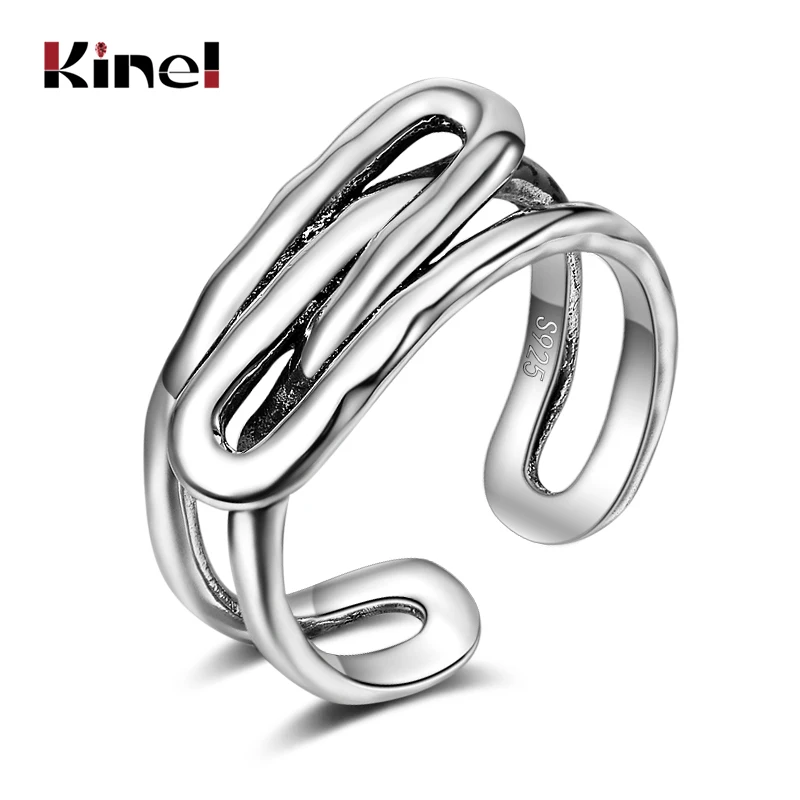 

Kinel Genuine 100% 925 Sterling Silver Geometric Cutout Rings for Women Finger Ring Birthday Gift for Best Friend Silver Jewelry
