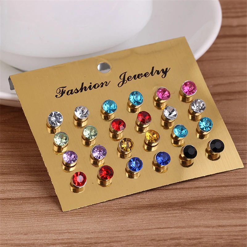 

Luokey Multicolor Fashion CZ Stone Stud Earrings Set For Women 12Pairs/Set Lady Party Crystal Ear Piercing Jewelry Brincos Gifts