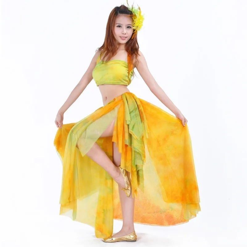 Желтый костюм для танца живота индийская пикантная танцевальная юбка Восточная