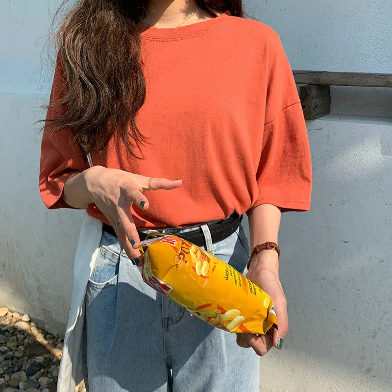 Свободная однотонная Милая женская рубашка в Корейском стиле футболка с круглым