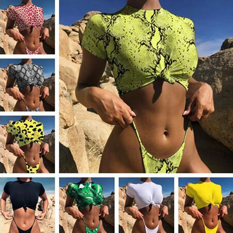 

Women's Swimwear Sexy leopard Print Split Bathing Suits Push-Up Padded Bra High Waist Bikini Sets maillot de bain