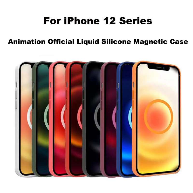 Official Liquid Silicone Case for iPhone 12 Pro Max Case Magnetic Luxury New Animation Wireless Charge Cover for iPhone 12 Pro