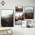 Лесная природа Осенняя фотография стены Искусство Картины Современные Деревья выпадающая стена для дома горная дорога живопись комната и дом
