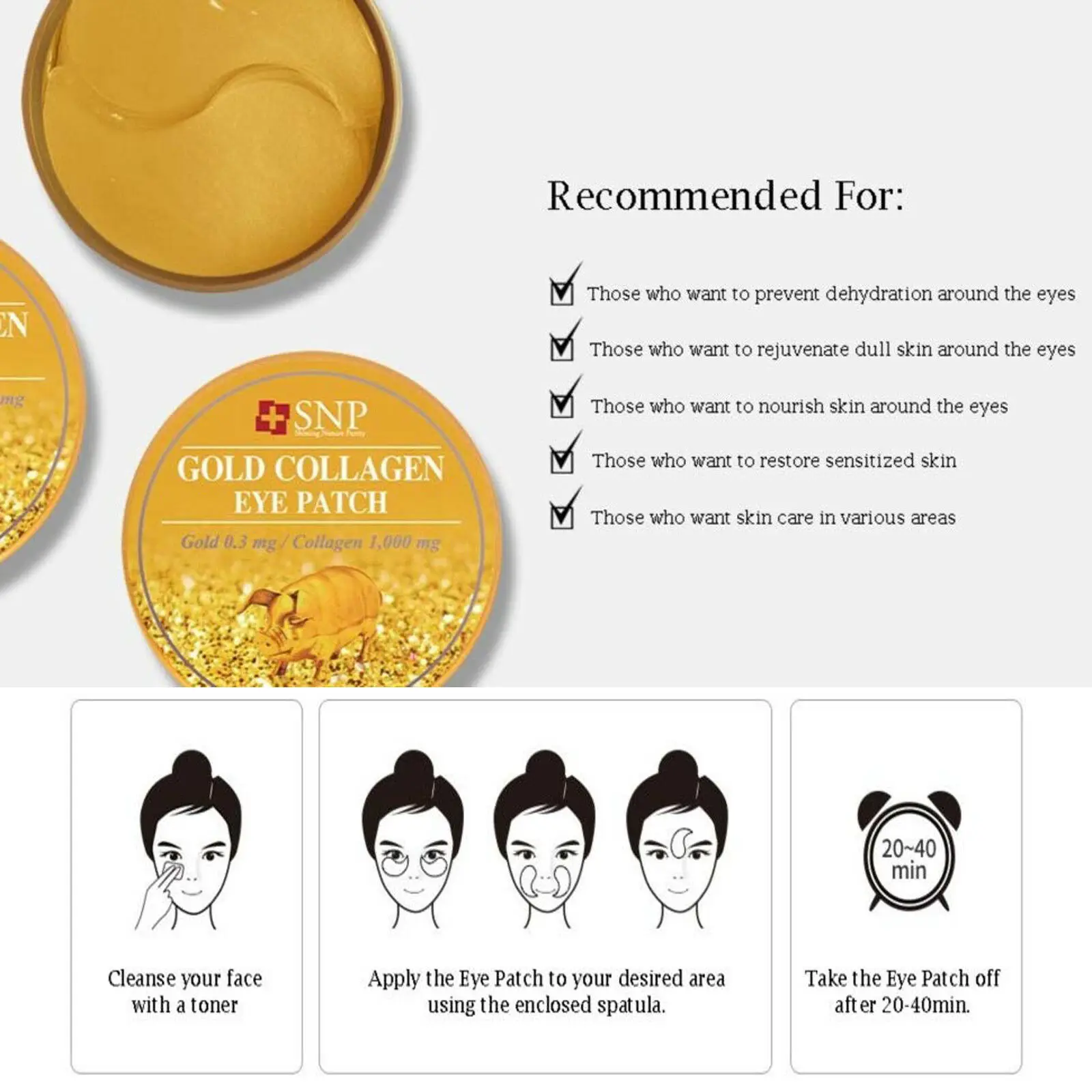 

SNP Gold Collagen Eye Patch 60pcs Collagen Moisturizing Firming Eye Patch for Dark Circles Fine Lines Reduction Korea Cosmetics