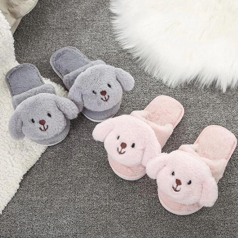 Детские зимние мягкие хлопковые тапочки с щенком Симпатичные домашние плюшевые