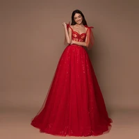 fashion red lace evening dress for wedding 2022 new floor length formal party gown sweetheart neck sleeveless vestidos de fiesta