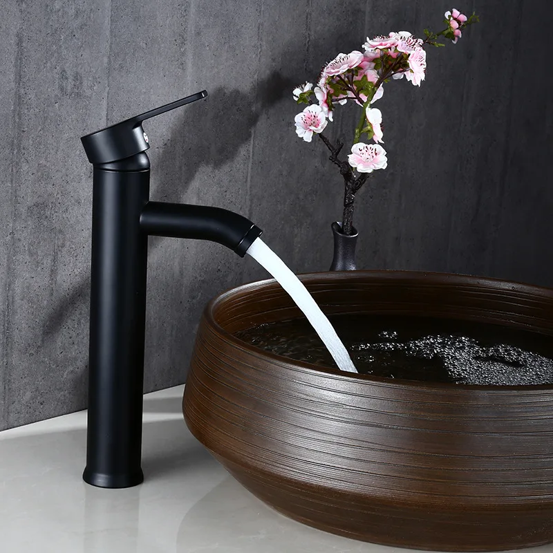 Бесплатная доставка, черный цвет, нержавеющая сталь, смеситель для холодной и горячей воды, смеситель для ванной комнаты с одной ручкой от AliExpress RU&CIS NEW