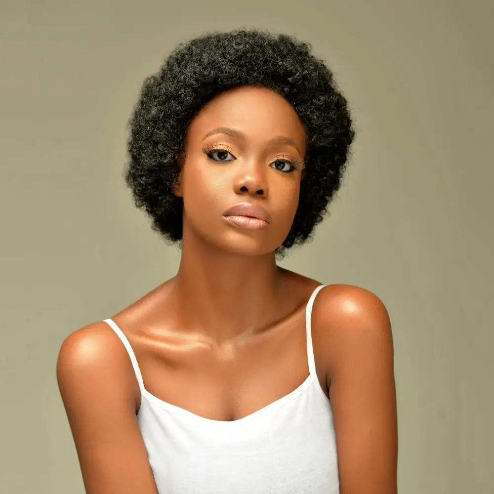 

Afro Kinky Court Bouclés Brésiliens Perruques 100% Perruques de Cheveux Humains Pour Les Femmes Pixie Cut Remy Machine Perruque